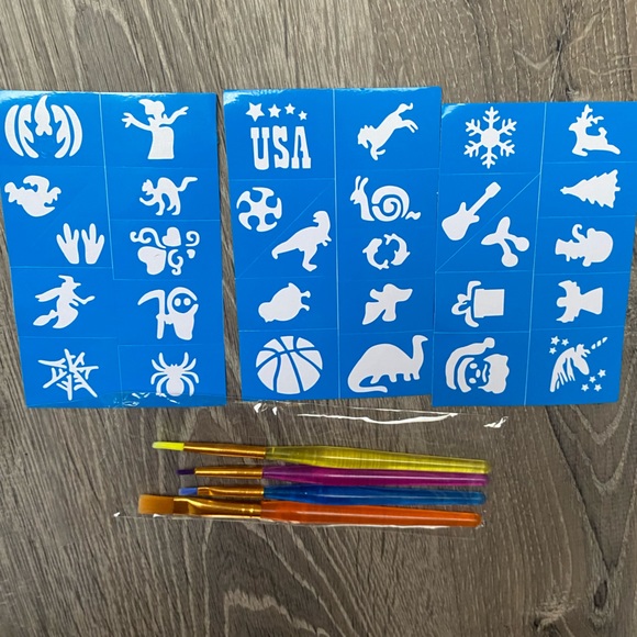🆑 Stencils & 4 Brushes - good for body painting face painting etc NEW - Picture 5 of 6